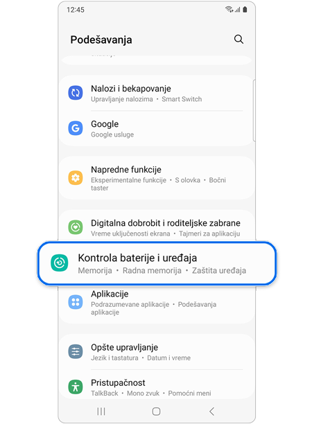 Izbor Kontrola uređaja pod Podešavanja