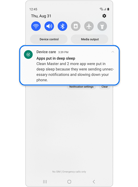 Device care notification pop-up