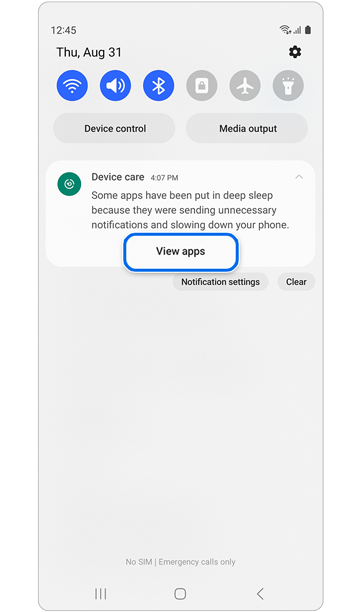 Device care notification pop-up