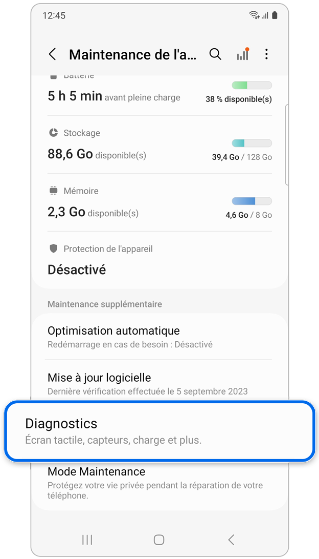 Options de la fonction de maintenance de l’appareil