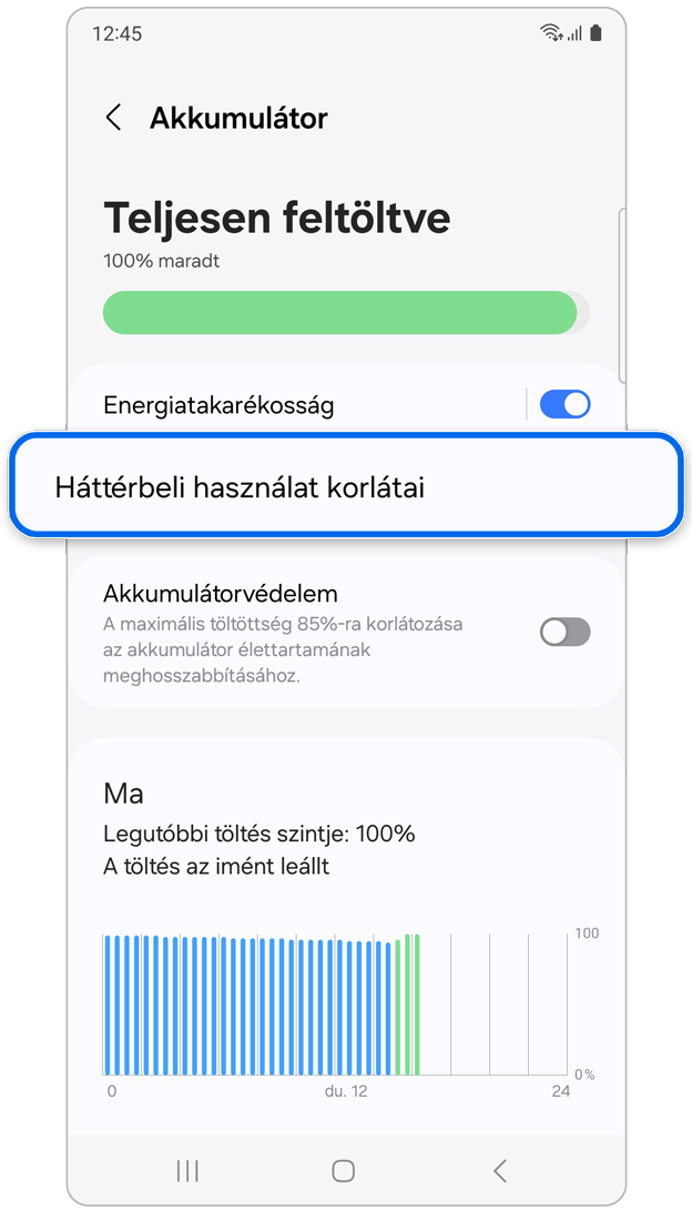 Háttérbeli használat korlátainak lehetősége az akkumulátoron