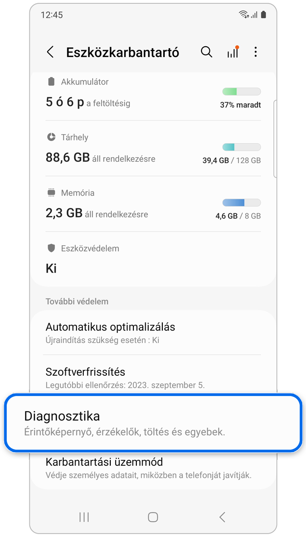 Diagnosztika lehetőség az Eszközkarbantartóban.