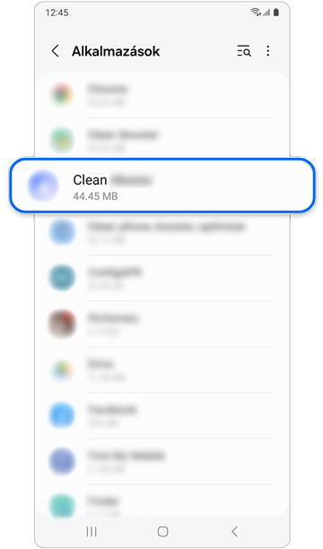 Alkalmazáslista az alkalmazásokban.
