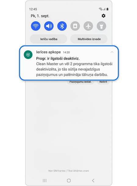 Ierīces apkopes paziņojuma uznirstošais logs