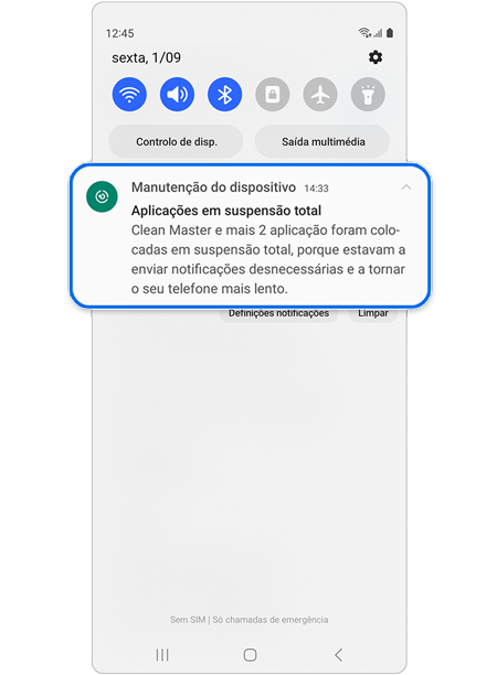 Pop-up de notificação de Manutenção do dispositivo