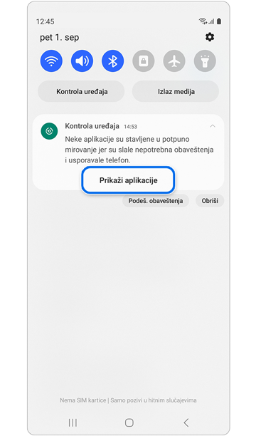 Iskačuće obaveštenje kontrole uređaja
