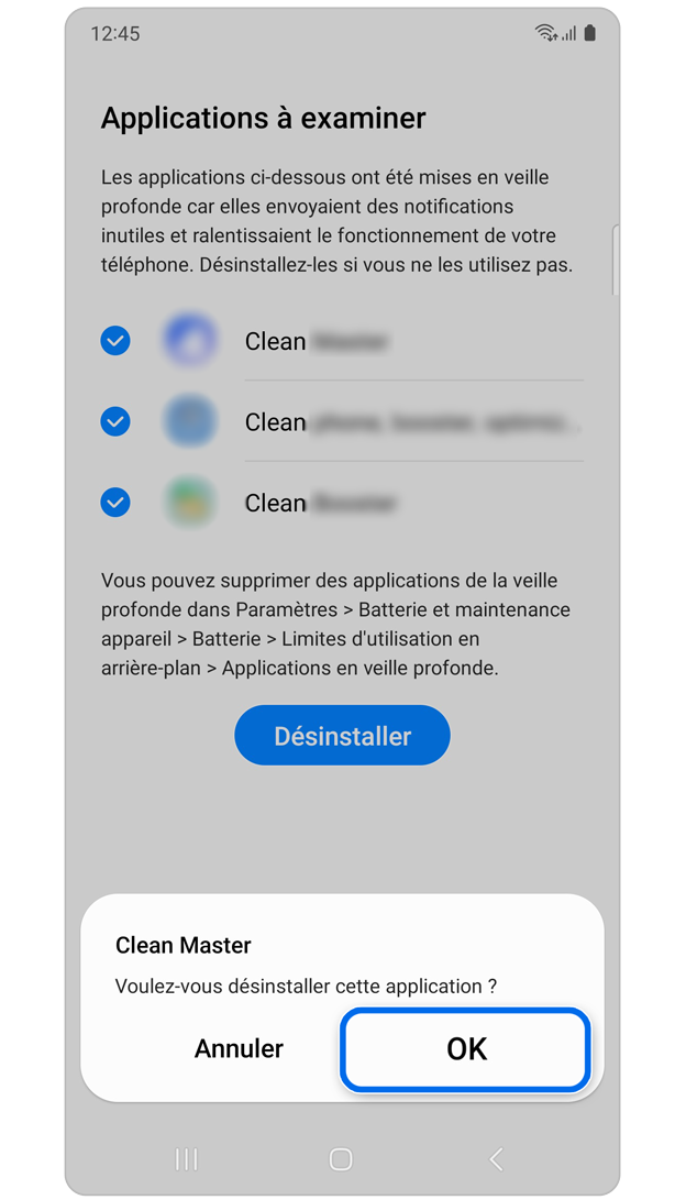 Fenêtre contextuelle de confirmation de la suppression d’une application.