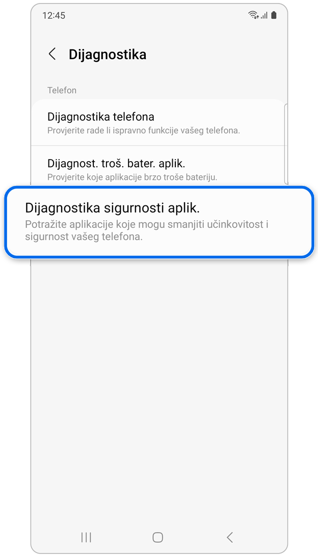 Provjerite sigurnost aplikacije na samodijagnozi.