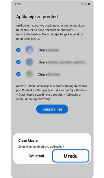 Iskačuća potvrda brisanja aplikacije.