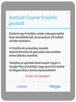 Harmadik fél pop-up hirdetés a frissítéshez.