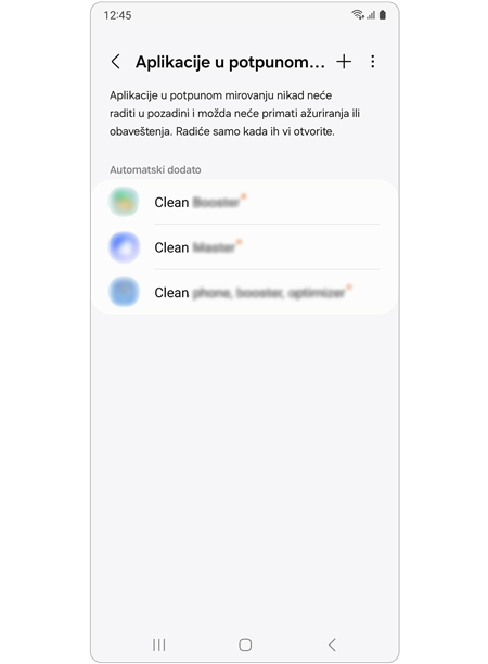 Lista aplikacija u stanju mirovanja