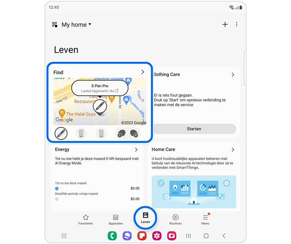 Pagina SmartThings Leven met het blok Find.