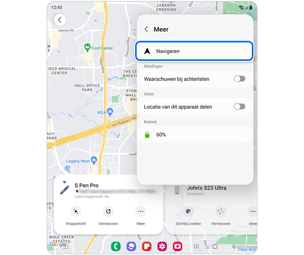 De optie Navigeren in het keuzemenu Meer.