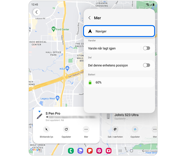 Alternativet Naviger er valgt i rullegardinmenyen Mer.