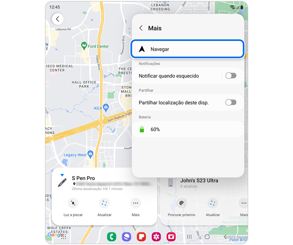 A opção Navegar é selecionada no menu suspenso Mais.