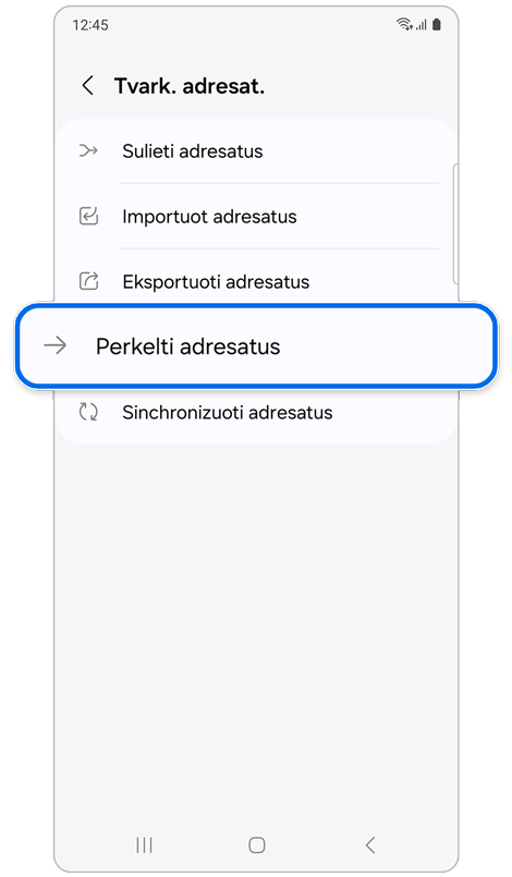 „Tvark. adresat.“ parinkčių sąrašas