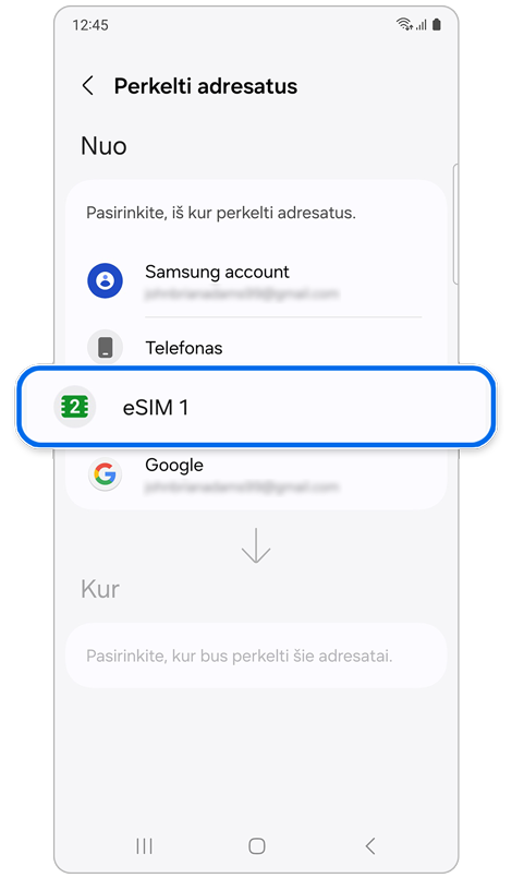 Sąrašas vietų, iš kurių galima perkelti adresatus