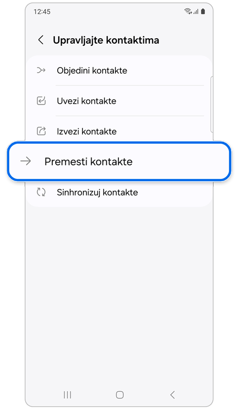 Spisak opcija u Upravljajte kontaktima