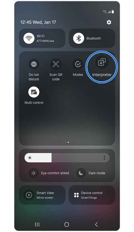 Quick settings panel