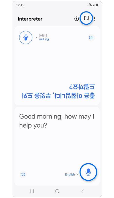 Top half of the screen has been flipped to face the other speaker.