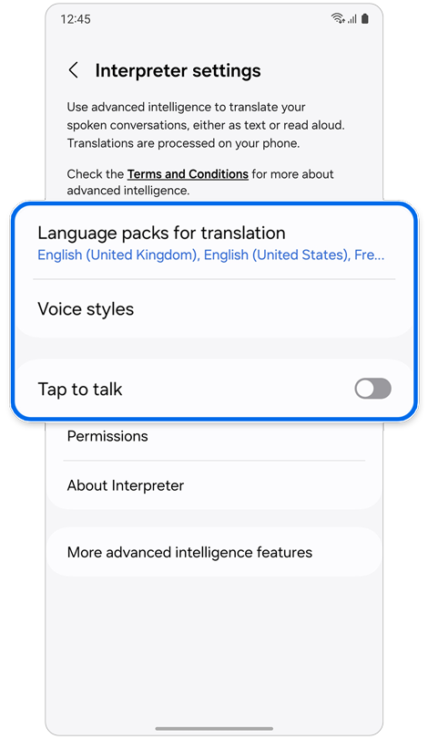 Interpreter setting screen