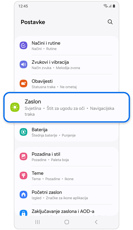 Početni ekran za Zaslon.