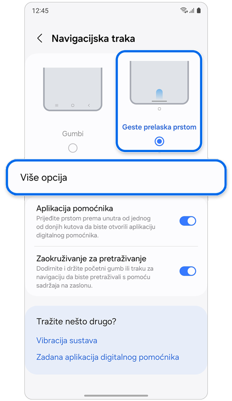 Zaslon postavki za Navigacijsku traku.