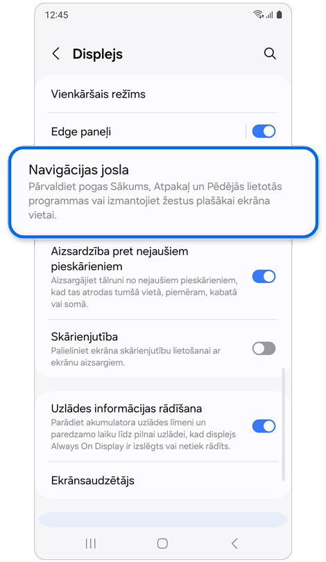 Displeja iestatījumu ekrāns.