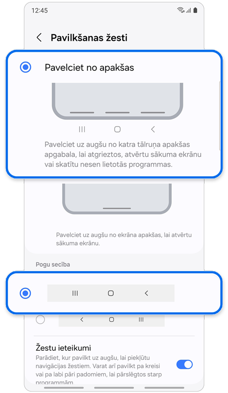 Vēl vairāk navigācijas joslas opciju.