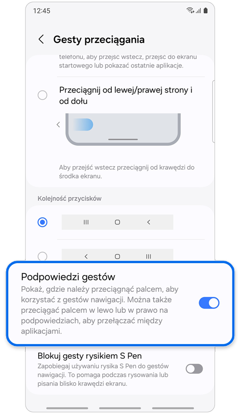Więcej opcji dla Gesty przeciągania.