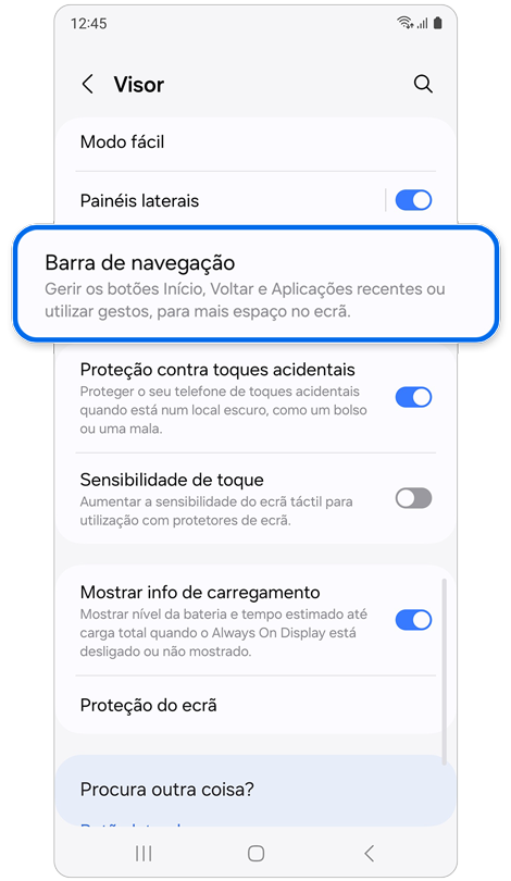 Ecrã de definições do Visor.
