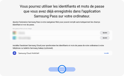 Vue de l'écran d'installation de l'extension Samsung Pass.