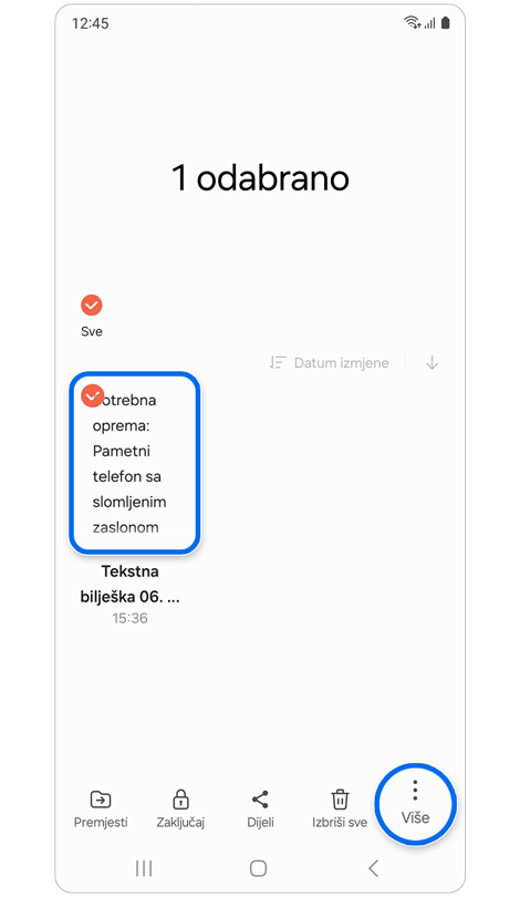 Odabir bilješke u aplikaciji Samsung Notes.