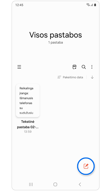 „Samsung Notes“ pradžios puslapis