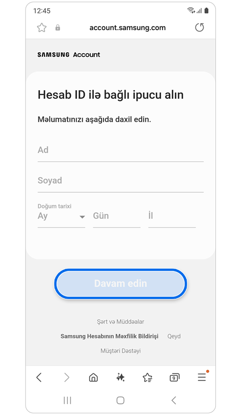 Hesab sahibliyinin doğrulama ekranı.