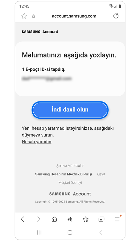 Hesab ID-si doğrulama işarəsi ekranı.