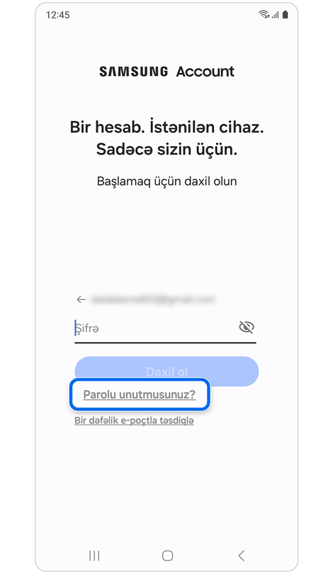 Parolun daxil edilməsi və ya parolun bərpası üçün seçim.