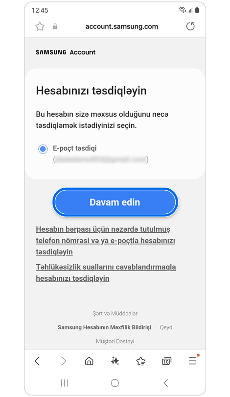 Doğrulama metodu seçimləri.