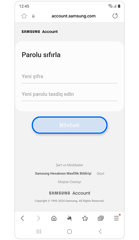 Parolu sıfırla ekranı.