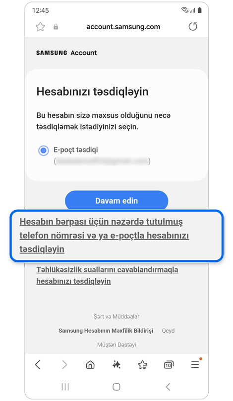 Doğrulama metodu seçimləri.