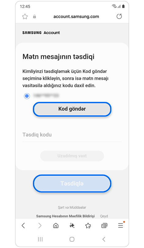 Mətn mesajının yoxlanılması ekranı.