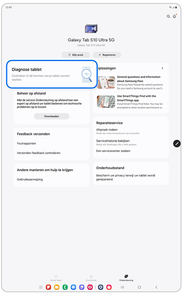 Tabblad Ondersteuning in Samsung Members