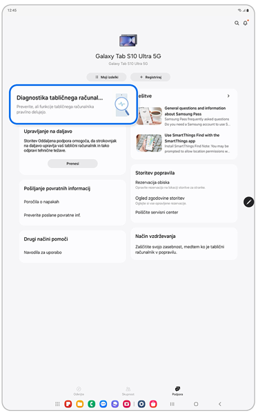 Zavihek Podpora v Samsung Members