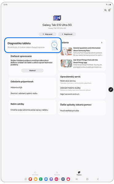 Karta Podpora v aplikácii Samsung Members
