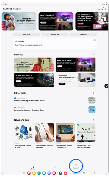 Samsung Members app home screen