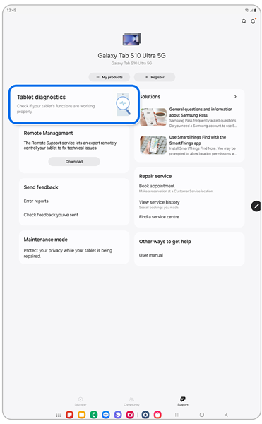 Support tab in Samsung Members