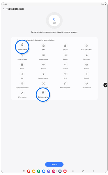 Tablet diagnostics screen