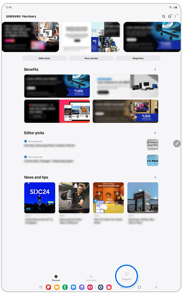 Samsung Members app home screen