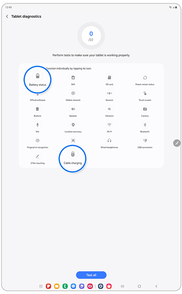 Tablet diagnostics screen