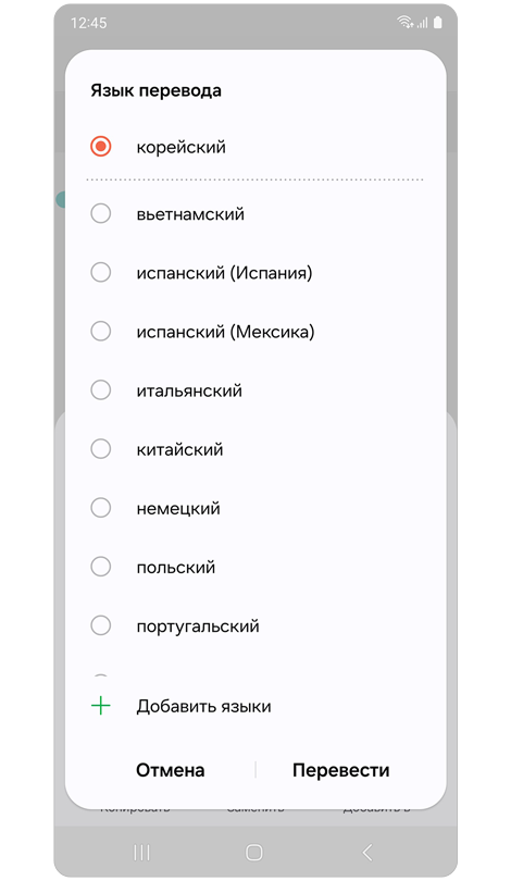Всплывающее окно с языковыми опциями
